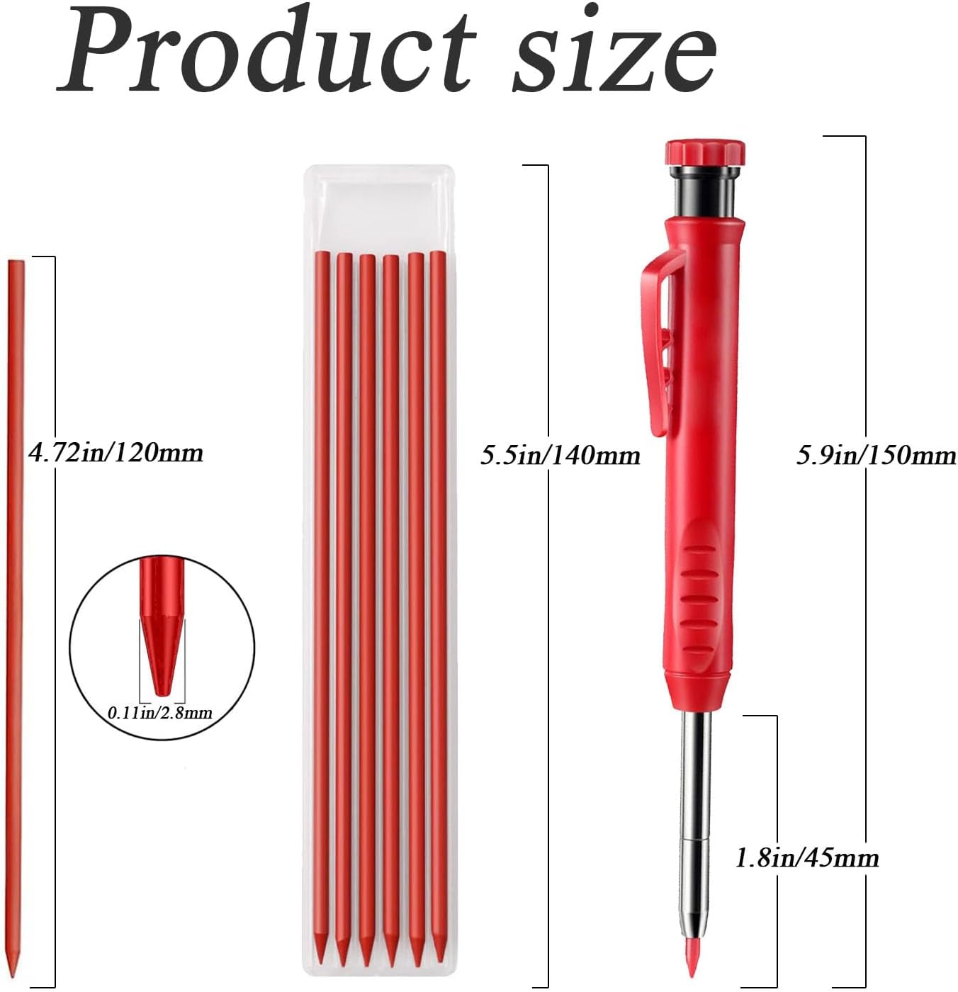 TuTuYa 36 Pencil Refill with 1 Solid Carpenter-Pencil, 2.8mm Waterproof Lead Refills Replacement, with Sharpener, Long Reach/Deep Hole/Long Nose for Architect &Carpenter Woodwork Construction Building