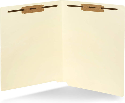 50 End Tab Fastener File Folders - Reinforced Straight Cut Tab 2 Prong Folders- Designed to Organize Standard Medical Files and Office Documents - Letter Size, Manila, 50 Pack