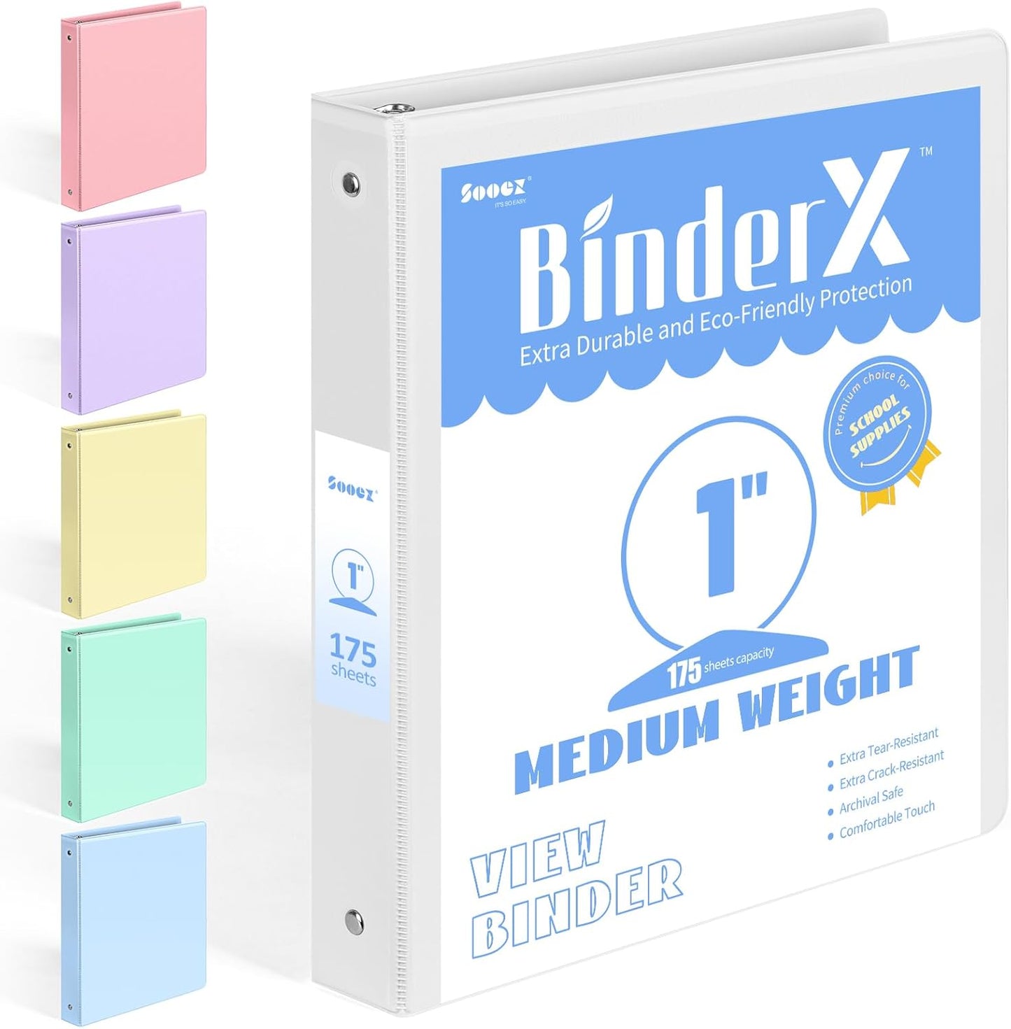 BinderX Extra Durable 3 Ring Binder, Round Rings 1 Inch Binder, Fits 175 Sheets of 8.5x11 Paper, Customizable View Cover with Inside Pockets, Cute 1" Binders, 1 Inch Binders 3 Ring, Pink