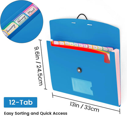 3 Pack 7 Pocket Accordian File Organizer, Expanding File Folder with Labels, Plastic Expandable File Folder for Documents Letter Size A4 Papers
