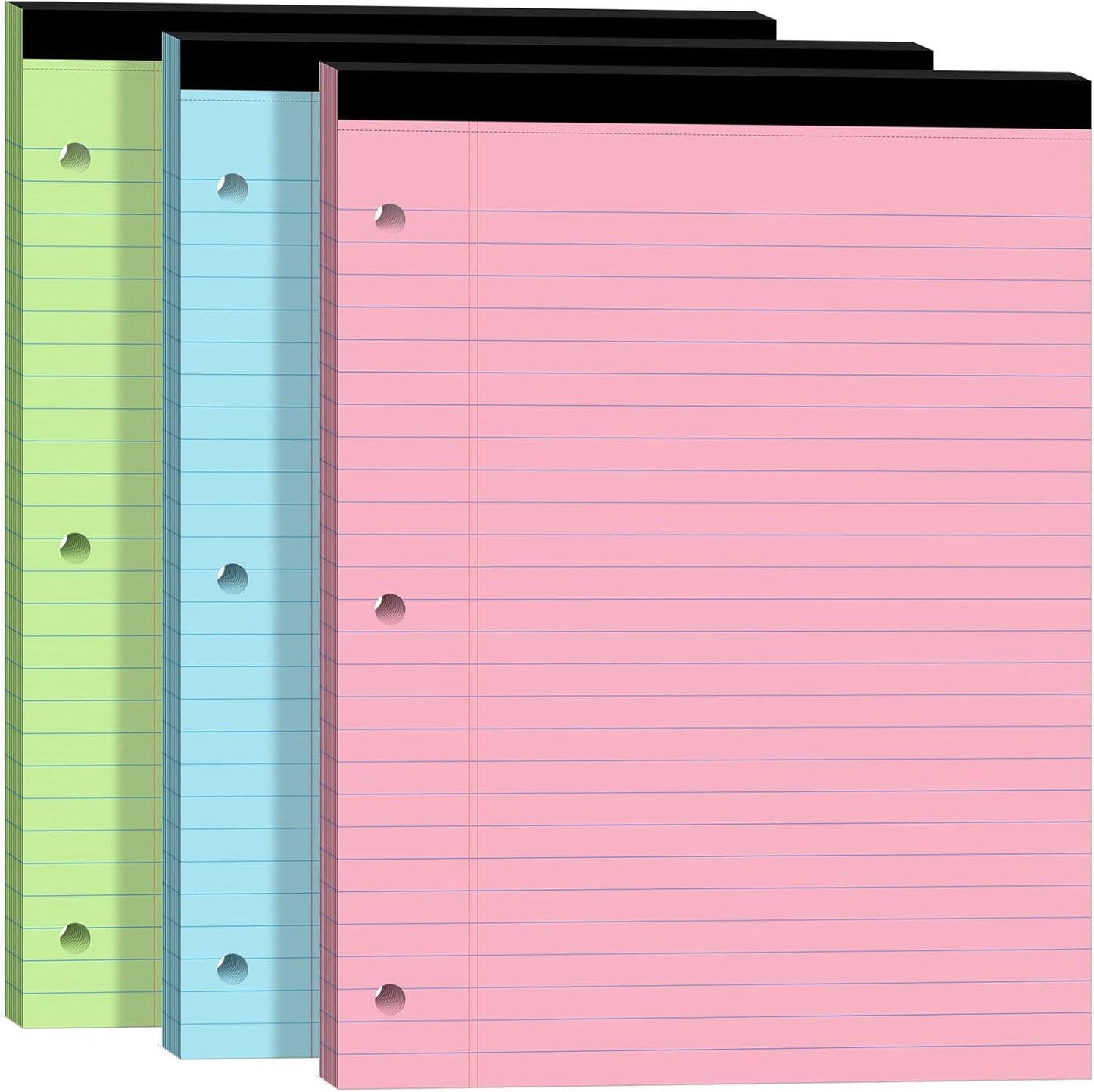 Legal Pads 8.5x11, White Notepads 8.5x11, Wide Ruled Lined with 3 Hole Punch, Loose Leaf Notebook Paper for 3 Ring Binders, 3 Pack, 30 Sheets/Pack, Perforate for School, Office, Home