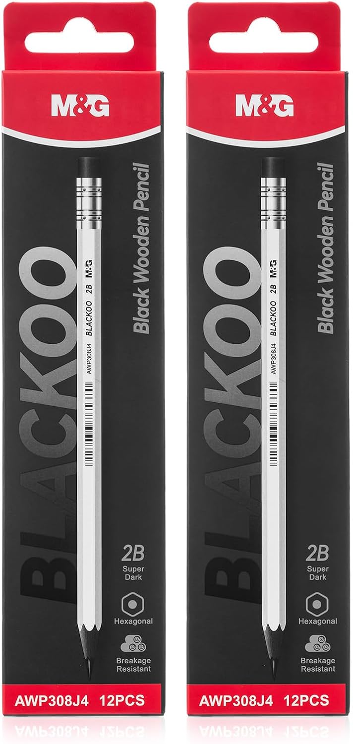 M&G Wood-Cased 2B Pencils, 24 Pack Pre-Sharpened Pencils with Top Erasers, Bulk Black Pencils for School Teacher Supplies, Writing, Drawing and Sketching