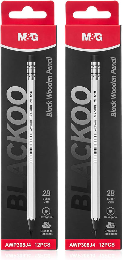 M&G Wood-Cased 2B Pencils, 24 Pack Pre-Sharpened Pencils with Top Erasers, Bulk Black Pencils for School Teacher Supplies, Writing, Drawing and Sketching