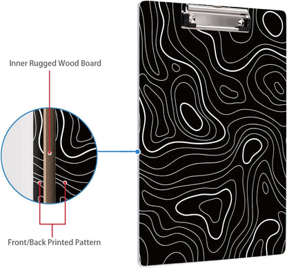 WAVEYU Fashion Cute Clipboard, Decorative Office Hardboard Wood Nursing Clip Board for Standard A4 Letter Size for Students, Women, Men, 12.5"x 9", Black+White02