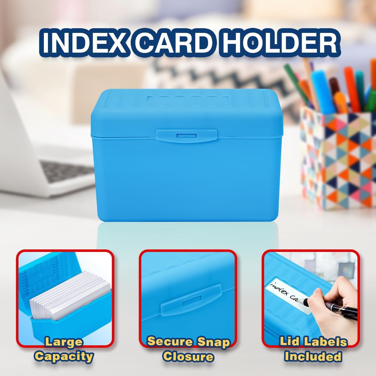 H4D 3x5 Index Card Holder with 100 Heavyweight Ruled Index Cards and 25 Plastic Dividers, Black