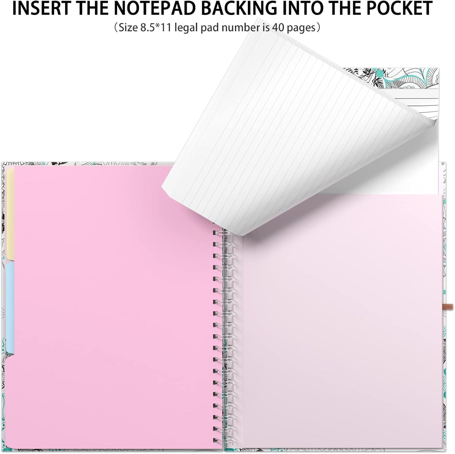 Rimilak Spiral Clipboards Folio with Refillable Lined Notepad, 14.5 x 9.8 In, Hardcover Cover with 5 Interior Pockets, Elastic Band and Pen Loop Series. Cute Stylish Clipfolio, Daisy Flower