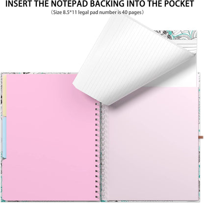 Rimilak Spiral Clipboards Folio with Refillable Lined Notepad, 14.5 x 9.8 In, Hardcover Cover with 5 Interior Pockets, Elastic Band and Pen Loop Series. Cute Stylish Clipfolio, Daisy Flower