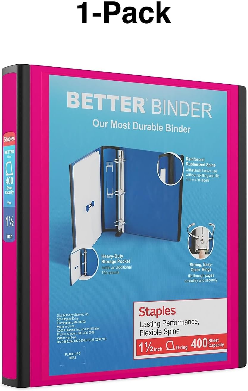 Staples Better Binder 2-Inch D-Ring View Binder, Reinforced Spine, Holds Up to 540 Sheets, Teal, for Office & School