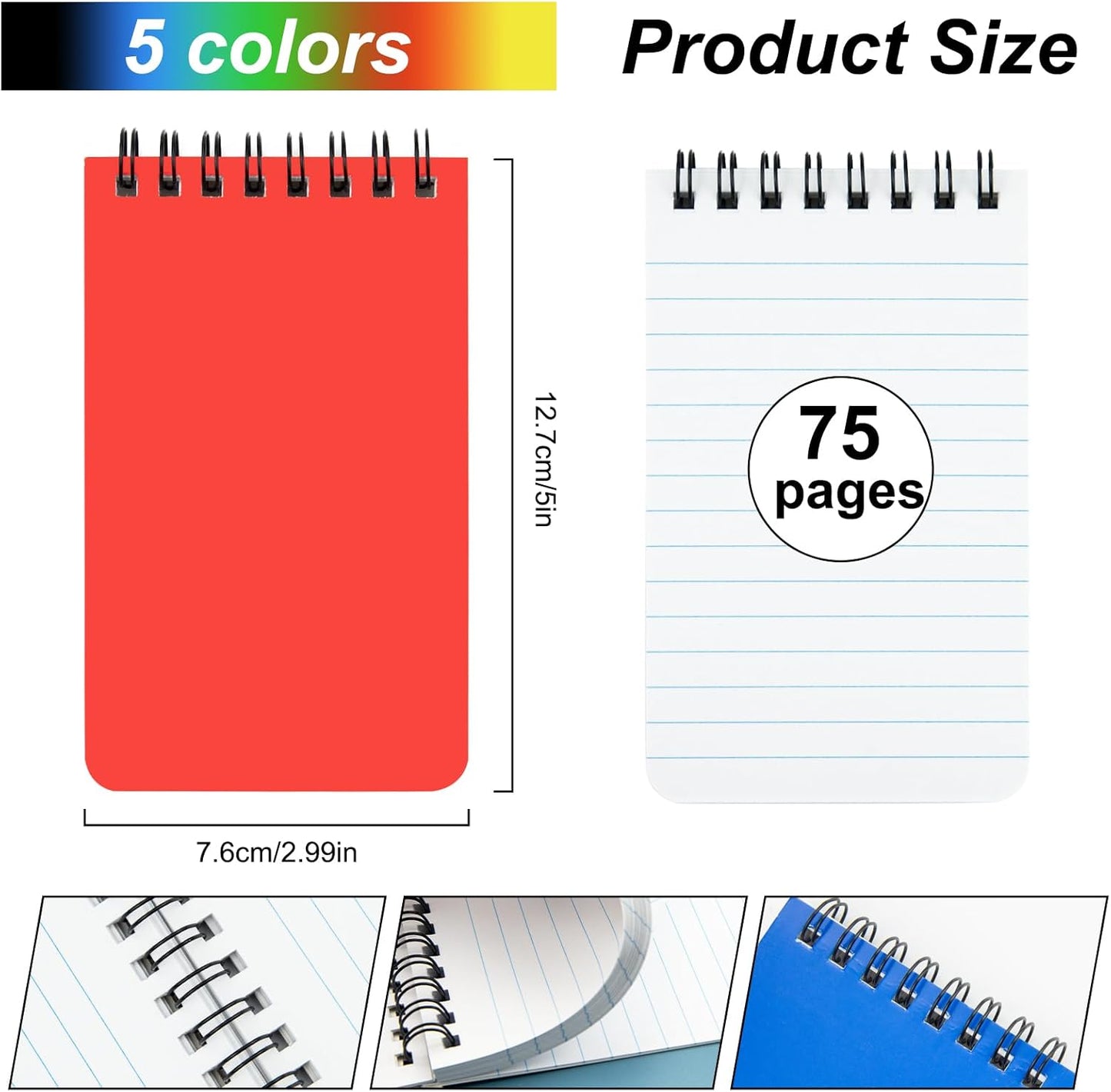 Fantasyon Top Bound Memo Books 4" x 6" Pocket Notebook Spiral Memo Pads For Home, Office, College, School, Lined College Ruled Paper, 75 Sheets Per Notebook (10 Pack) (A6)