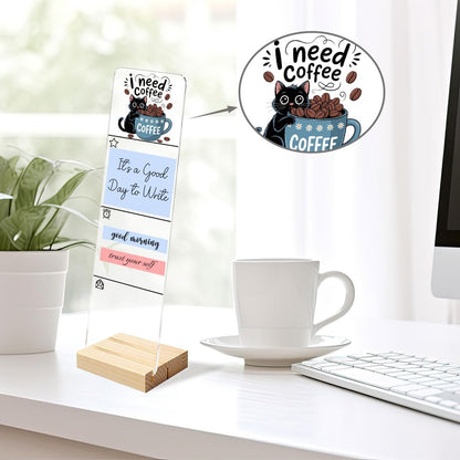Sticky Notes Monitor Memo Board Acrylic Note Holder with Removable Wooden Base, Everything is Fine Logo Desk Set Includes 200 Sheets Two Sizes Sticky Notes, Office Desk Accessories Organizer