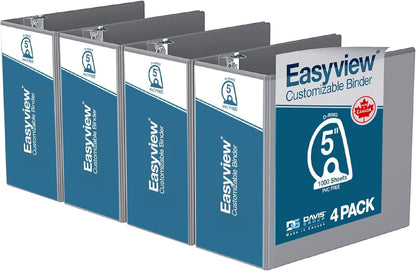 Easyview Premium 3-Ring Binders with Clear-View Covers and D Rings, Binders for School or Office, 5 Inch, Pack of 4, White