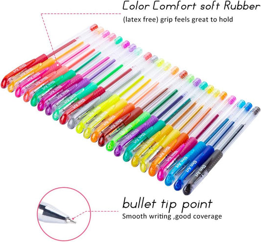 Aen Art Gel Pens for Adult Coloring Books, 30 Colors Fine Point Gel Marker Pen with 40% More Ink for Drawing, Bullet Journaling, School Craft Supplies