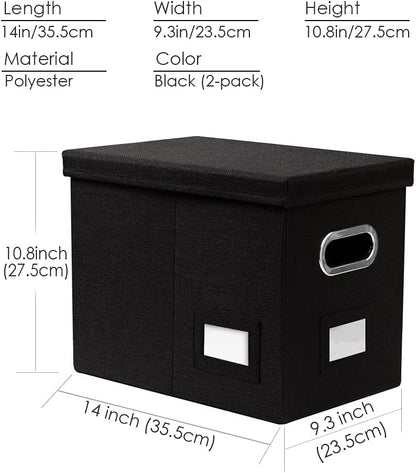 PRANDOM File Organizer Box - Collapsible Decorative Linen Filing Storage with Lids for Letter Size - Grey (14x9.3x10.8 inch)