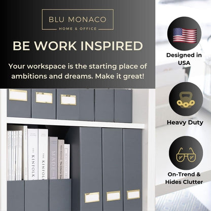 BLU MONACO Foldable Black Magazine File Holder | Set of 6 Cardboard Desk Organizer Boxes | Vertical Magazine File Holder | Standing File Holder | Office Classroom or Home
