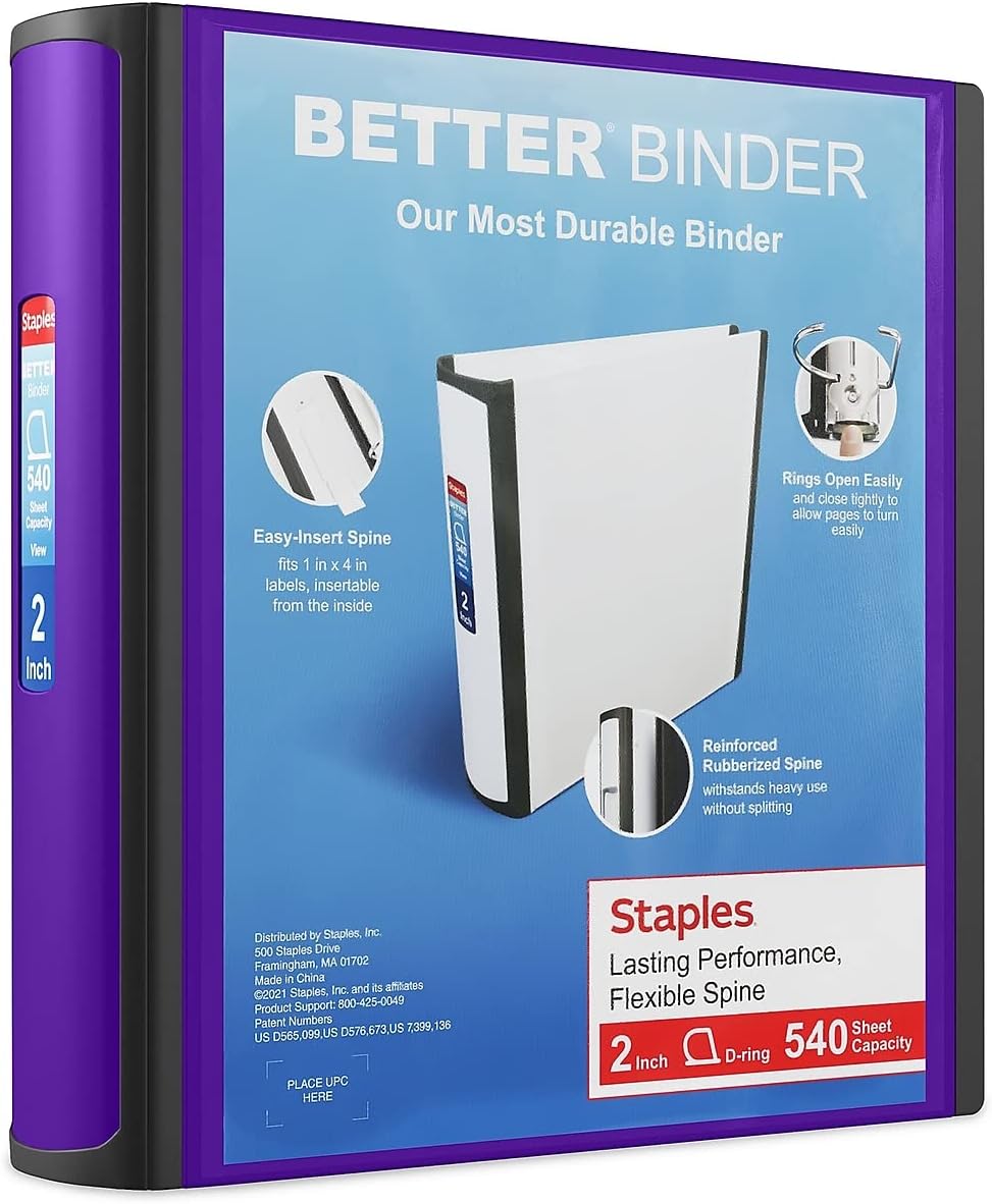 Staples Better Binder 2-Inch D-Ring View Binder, Reinforced Spine, Holds Up to 540 Sheets, Teal, for Office & School