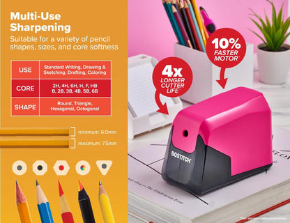 Bostitch Office Battery Pencil Sharpener, 4X Longer Cutter Life, Tip Saver Technology, Black (BPS4-BLK)