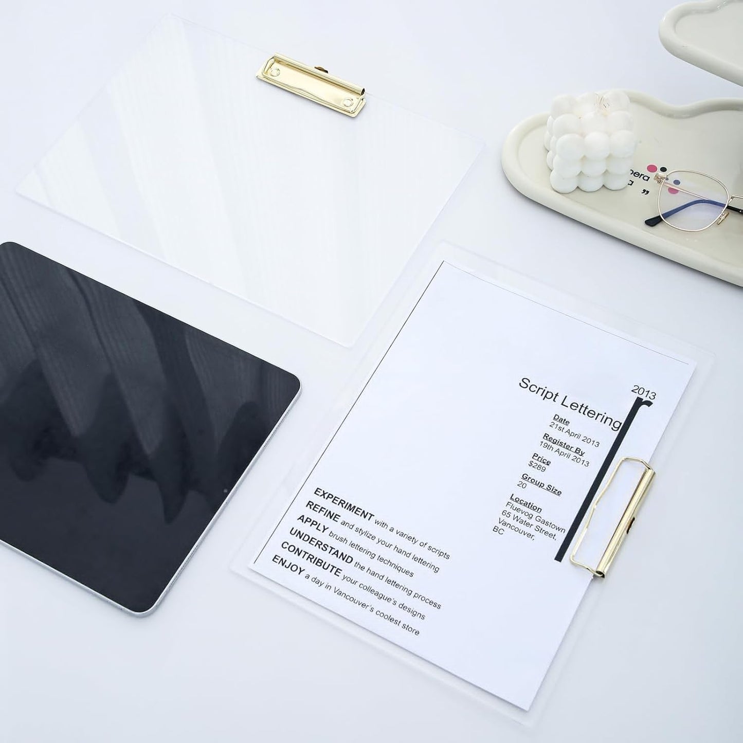JIARI 2 Pack Clear Acrylic Office Clipboard A4 Letter Size 8.6" x 12.2" (Gold)