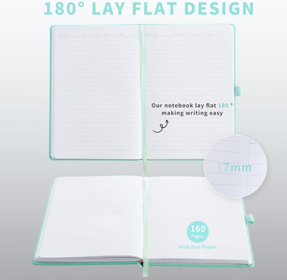 Heture 8 Pack Lined Journal Notebooks,A5 Hardcover Notebooks, 5.5 x 8.3 inch, 100GSM, 160 Pages, Classic College Ruled Notebooks for Writing/Work/Travel/College (Black)