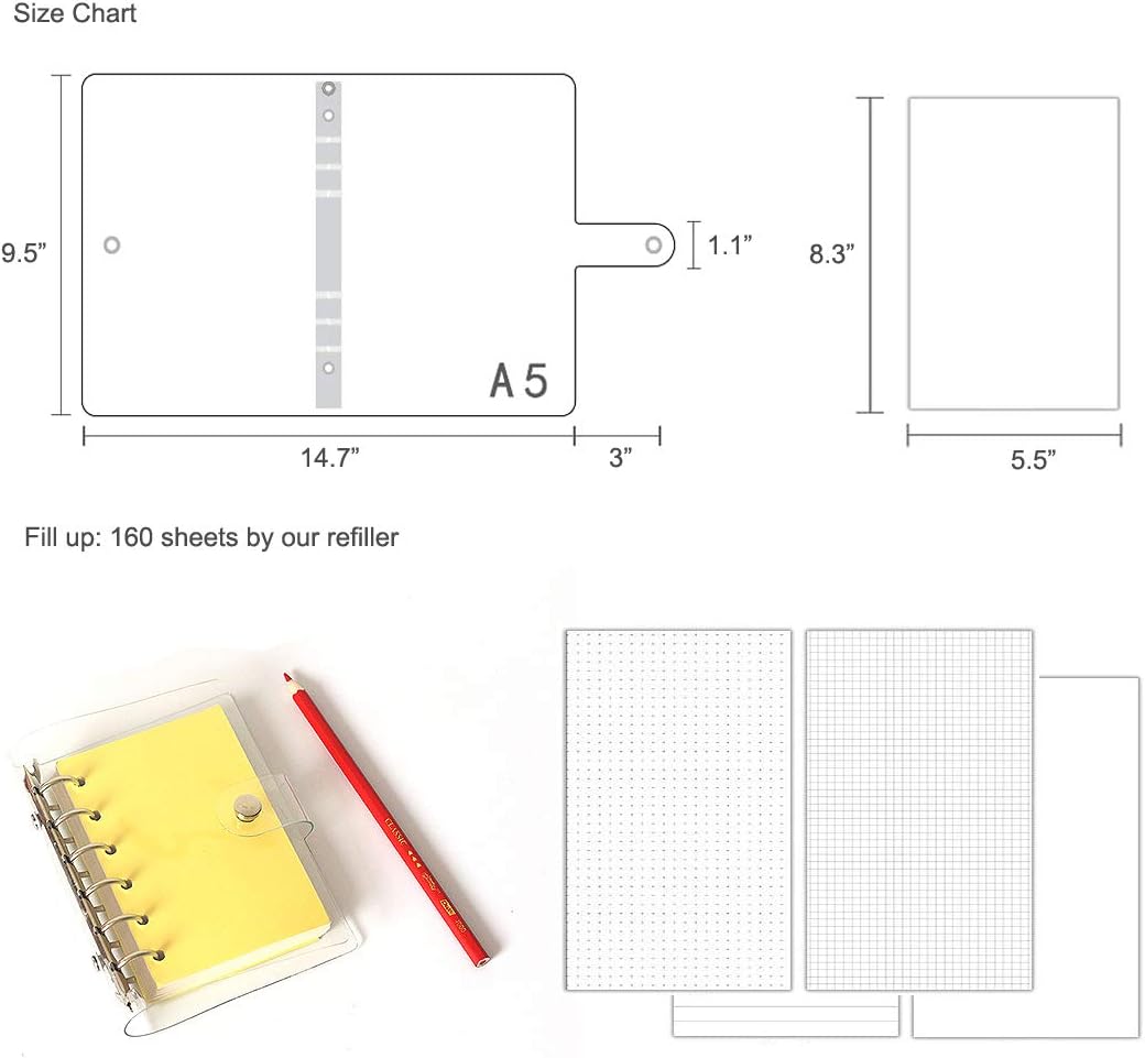 A6 A5 6-Holes Colorful PVC Cover Round Ring View Binder with Snap Button Closure File Folder for Loose Leaf Sheet Protectors Notebook Refill (Pink Daisy, A5 Mini Set) - Colors B