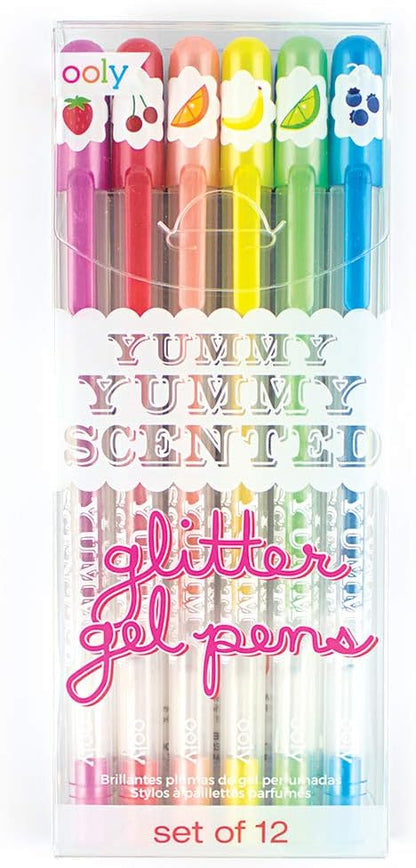 Ooly Scented Yummy Yummy Glitter Gel Pens Set of 12-1.00mm NIB Scented Glitter Pens for Kids and Adults, Art and Stationery Supplies