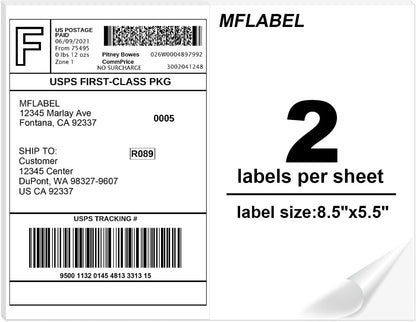 MFLABEL Half Sheet Shipping Labels - 200 Self Adhesive Sticker Sheets for Laser & Inkjet Printers, Waterproof & Smudge-Free, with 12 Free Fragile Labels for Packaging, Shipping and Crafting - Colors B