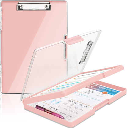SFLHHDM Clipboard with Storage,Heavy Duty Clip Boards 8.5x11 with 2 Storage Case,Clear Visible Panel Storage Clipboards,Side Opening Nursing Clipboard Folder for Office Supplies-Light Purple