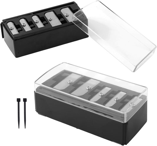 2pcs Eyeliner Pencil Sharpeners, Durable Manual 5 Hole Makeup Eyeliner Cosmetic Pencil Sharpener Tool with Plastic Lid for Lip Eye Liner Highlighter and Contouring Pen