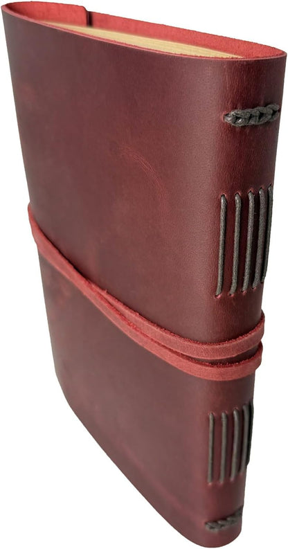 Leather Journal Writing Notebook - Genuine Leather Bound Daily Notepad for Men & Women Lined Paper 240 Kraft Pages, Handmade, Rustic Brown, 5 x 7 in