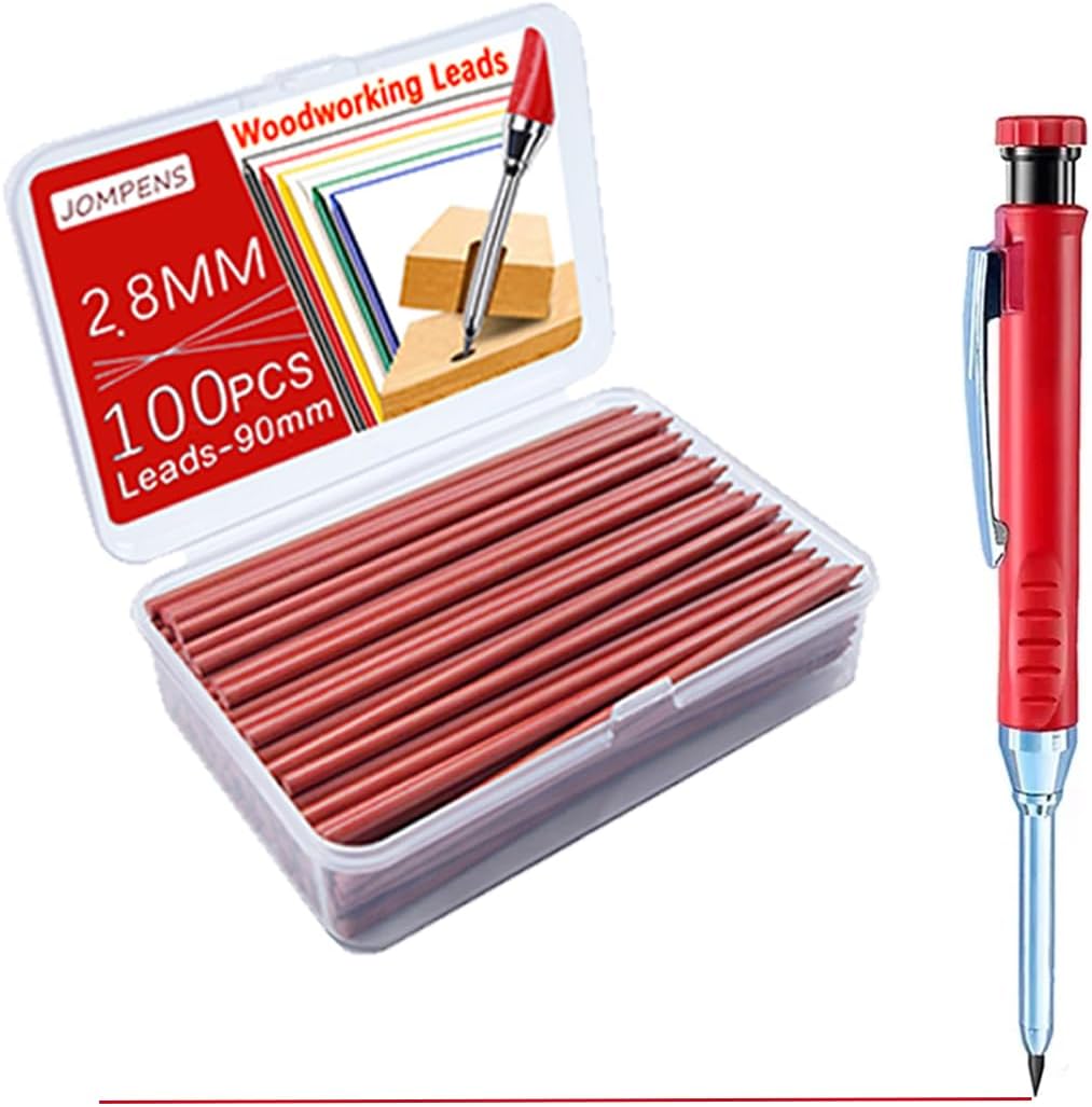 100Pcs Pencil Refills, 2.8mm Pencil Leads, Solid Carpenters Refills Replacement, Deep Hole Marker, Waterproof for Woodwork Construction Building (red)