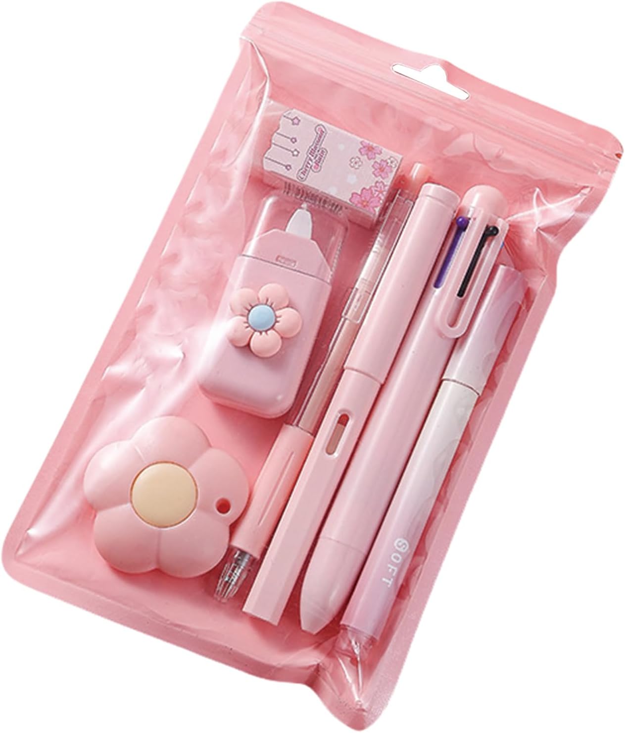 7 Pcs Cute Blue Stationery Set Kawaii School Supplies Office Supplies Including Ballpoint Pens Pencil Sharpener Highlighter Correction Tape Ruler Utility Knife (Blue)