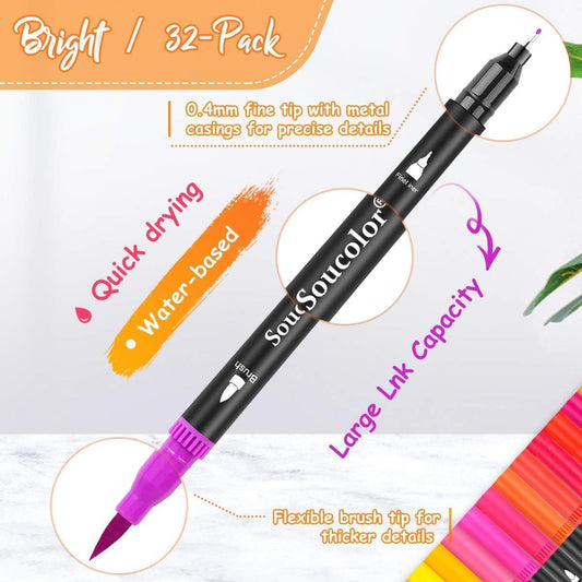 Soucolor Art Brush Markers Pens for Adult Coloring Books, 36 Colors Numbered Dual Tip (Brush and Fine Point) Marker Pen for Note taking Planner Hand Lettering Calligraphy Drawing Journaling