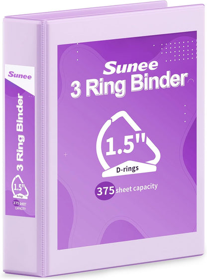 SUNEE 3 Ring Binder 2 Inch, Clear View Binder Three Ring PVC-Free (Fit 8.5x11 Inches) for School or Office Supplies, Light Purple, 1 Pack