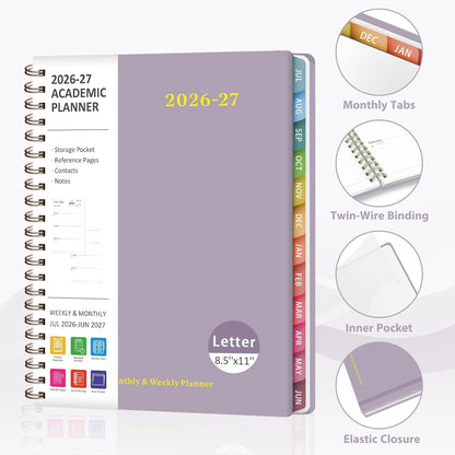 Planner 2026-2027, Weekly and Monthly Academic Year Calendar Planner, July 2026 - June 2027, Daily Agenda Book for Office School Supplies, A5(6.3'' x 8.5'')