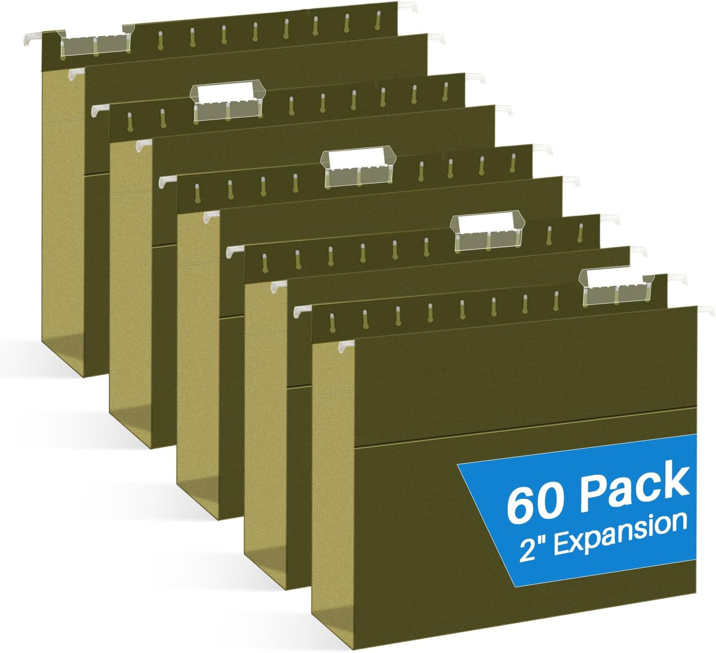 Hanging File Folders, RAZCC 60 Pack Reinforced Hanging Folders Letter Size, Designed for Bulky Files, Filing Cabinet, Adjustable Tabs, Green