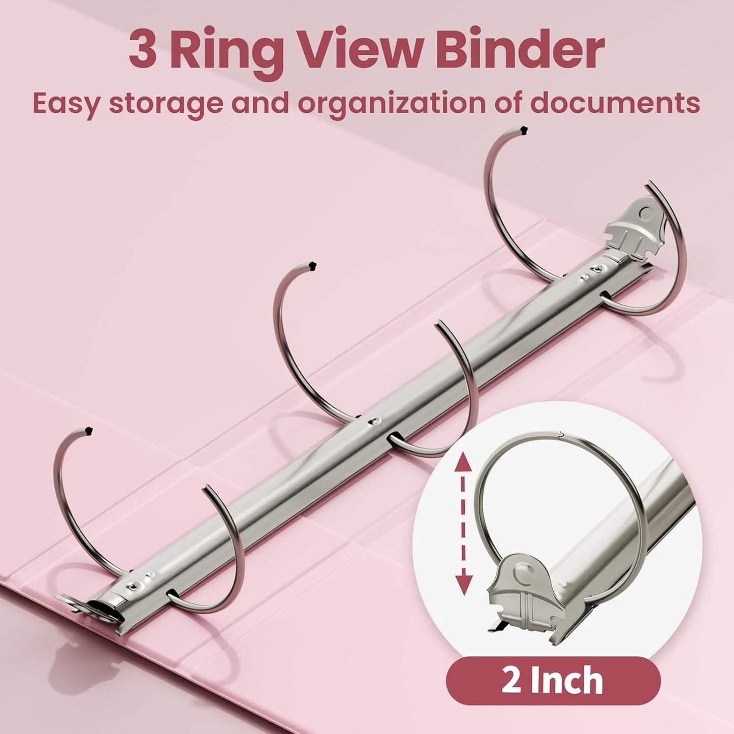 SUNEE 3 Ring Binder 3 Inch 2 Pack, Clear View Binder Three Ring PVC-Free (Fit 8.5x11 Inches) for School or Office Supplies, Pink
