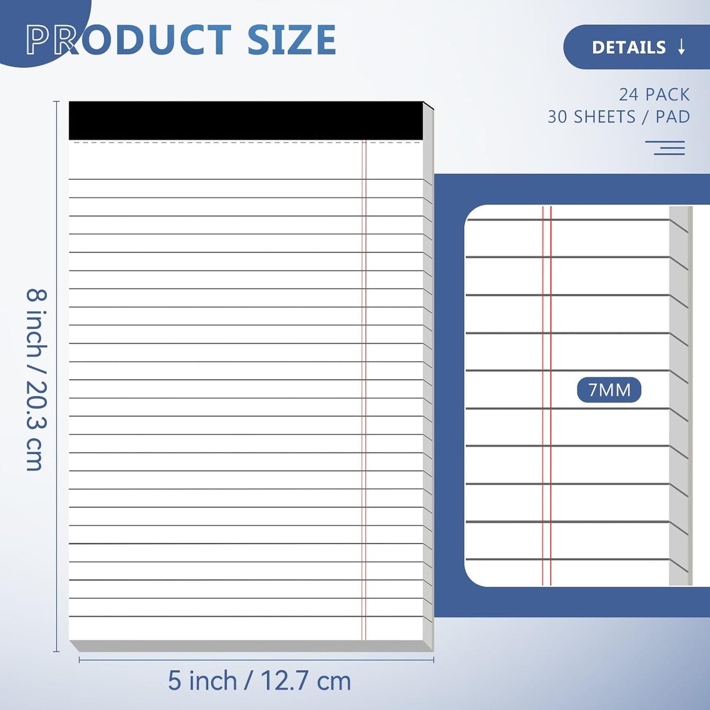 Nichela 5" x 8" Note Pads 6 Pack of Legal Pads Narrow Ruled Notepad with Perforated Notepads 30 Sheets Small Writing Pads 21lb Legal Pad Quality Paper Ideal for Home, Office, or School Use