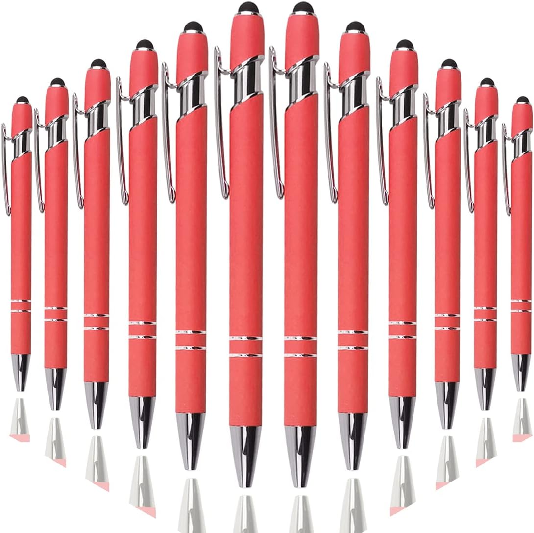 Oddmoal Ballpoint Pen with Stylus Tip, Soft Touch Click Metal Pen, 1.0mm Medium Point, Black Ink, 12 Count(Black)