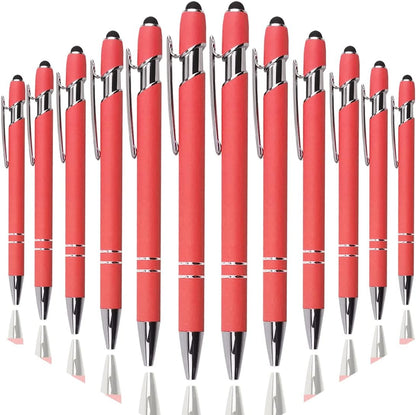 Oddmoal Ballpoint Pen with Stylus Tip, Soft Touch Click Metal Pen, 1.0mm Medium Point, Black Ink, 12 Count(Black)