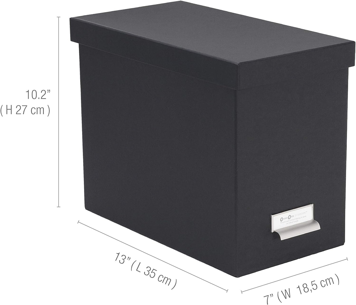 Bigso John Fiberboard Label Frame Desktop File Storage Box - Document Organizer for Important Paperwork - Durable Hanging File Box with a Lid & Metal Label Window - 7.36 x 13.38 x 10.51 in - White