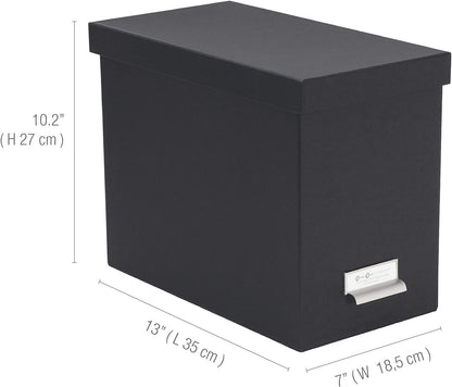 Bigso John Fiberboard Label Frame Desktop File Storage Box - Document Organizer for Important Paperwork - Durable Hanging File Box with a Lid & Metal Label Window - 7.36 x 13.38 x 10.51 in - White