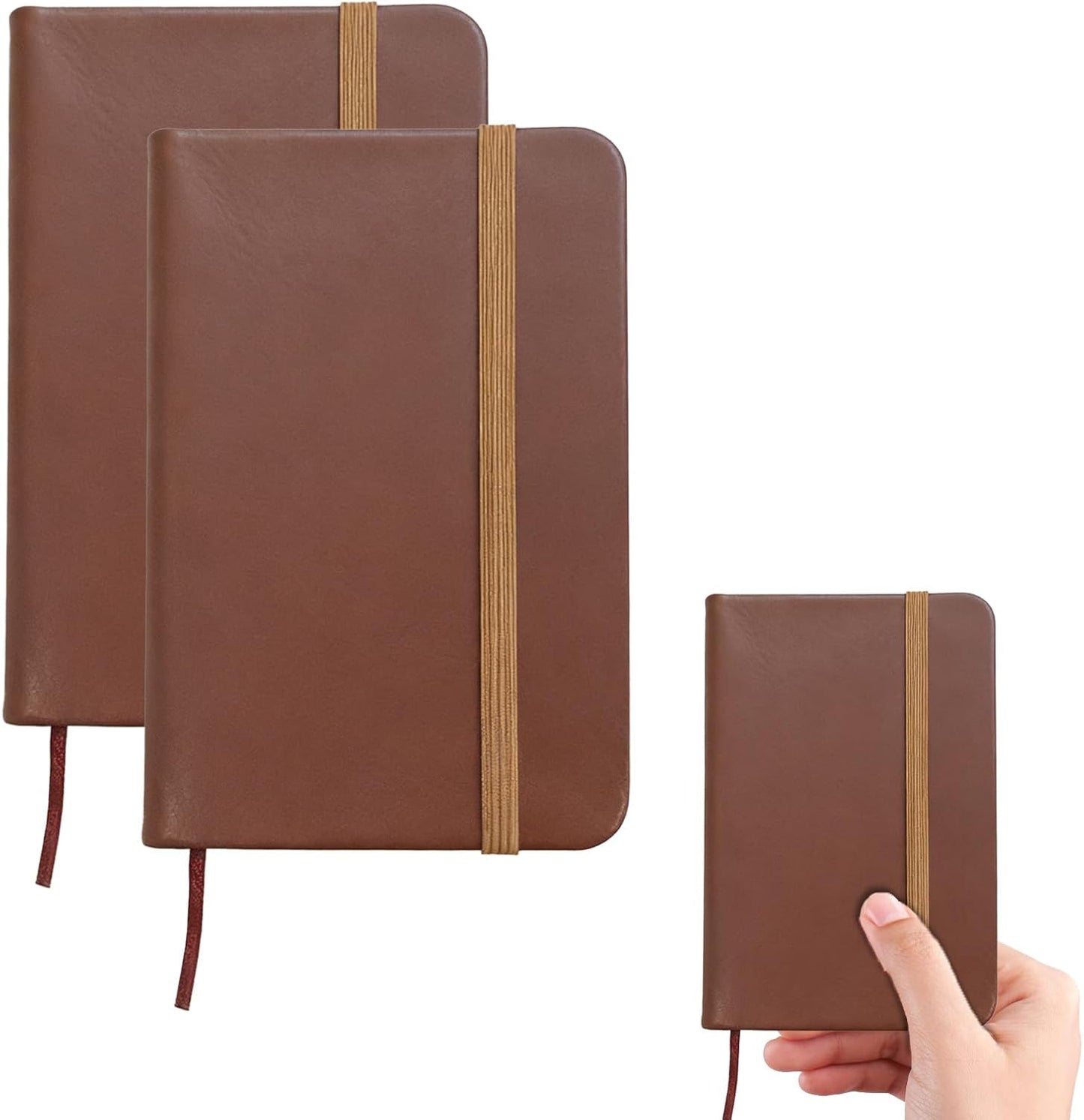 TUZAA 2 Pack Notebook Journal, 160 Pages Pocket Notepad with Waterproof Cover, Mini Memo Pads for Home, School, College, Office, Work, Travel (Brown)