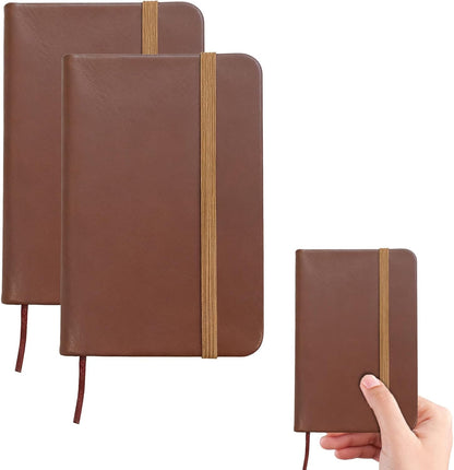 TUZAA 2 Pack Notebook Journal, 160 Pages Pocket Notepad with Waterproof Cover, Mini Memo Pads for Home, School, College, Office, Work, Travel (Brown)