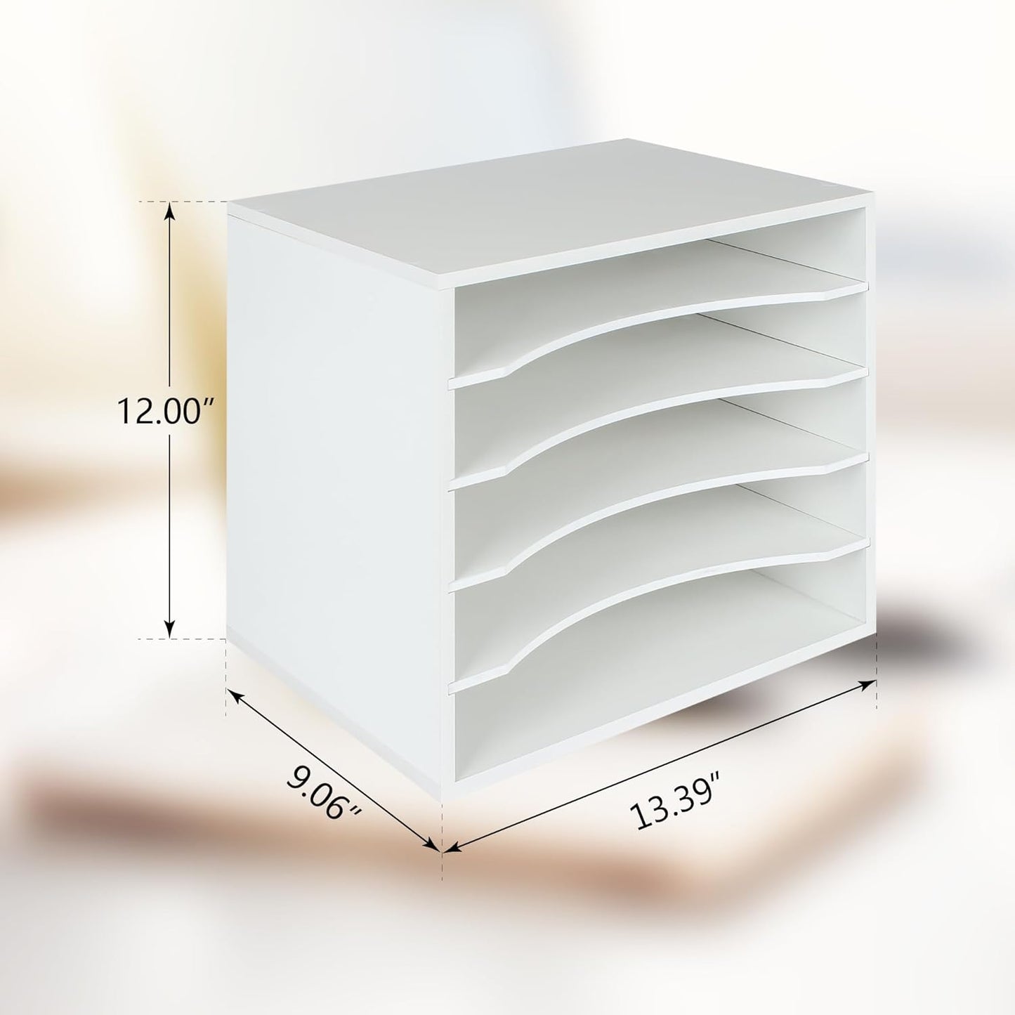 EMERIT 4-Tier Adjustable Paper Organizer, Large Capacity Desktop Organzier for Textbooks/Magazines/Office Files, Wooden Dividers, 7 lbs per Shelf, White