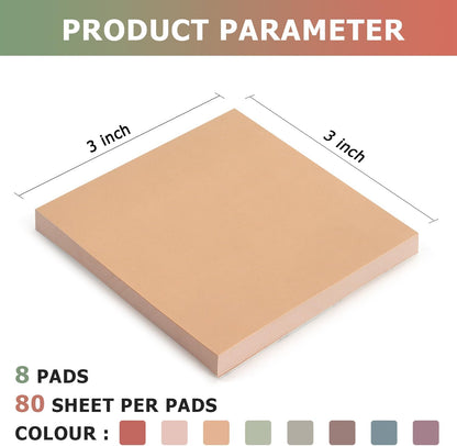 Osboo Sticky Notes 3x3 Self-Stick Notes Pads with 8 Morandi Colors, Easy to Post for Office, School, Home, 8 Pads/Pack, 80 Sheets/Pad