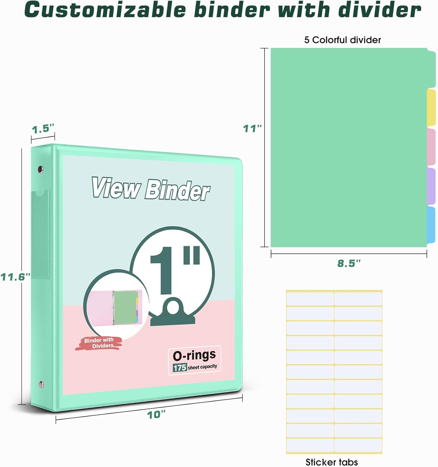 3 Ring Binder 1.5 inch，Cute Binder Organizer with 5 Tab Dividers Fits 175 Sheets of 8.5x11 Paper,Customizable Clear Cover with Inside Pockets,Aesthetic 1.5" Three Ring Binders for School Office,Purple