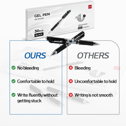 deli Gel Pens, 50 Pcs Retractable Pens Black Ink, Medium Point Pen 0.7mm, Smooth Writing, Fast Dry, No Bleed for Journaling Note Taking, Home School Office Supplies