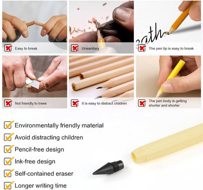 HOTUT Inkless Pencil - 4pcs Everlasting Wooden Infinity Pencil, Wood-Cased Graphite Reusable for Writing Drawing, Students Home Office School Supplies