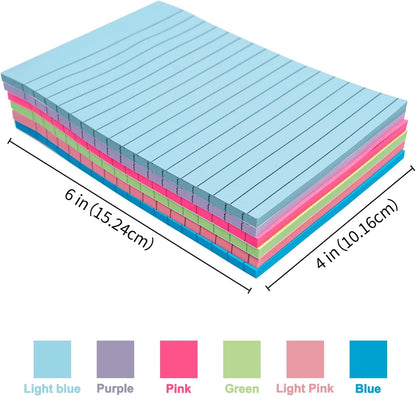 12 Pack Lined Sticky Notes, 3x3 Inch & 4x6 Inch, Ruled Self-Stick Memo Pads, Sticky Notes for Writing, to-Do Lists, Office, School, Home (Neon, 4x6 in)