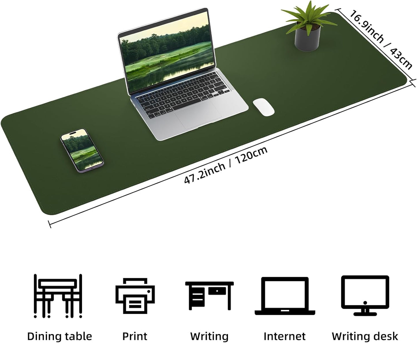 Large Desk Mat 47.2" x 17" Leather Desk Pad Protector with Natural Cork & PU Leather, Non-Slip Office Desk Mat, Large Mouse Pad, Waterproof Desk Blotter pad for Office&Home(Black)