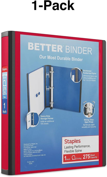 Staples Better Binder 2-Inch D-Ring View Binder, Reinforced Spine, Holds Up to 540 Sheets, Teal, for Office & School